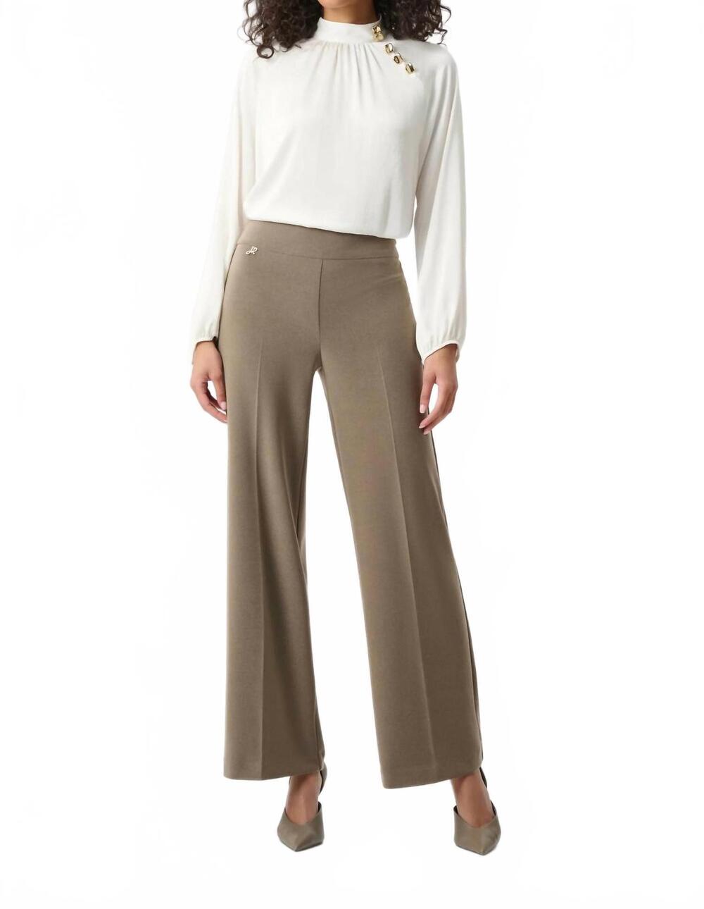 NEW JOSEPH RIBKOFF silky knit wide-leg pull-on pants in taupe